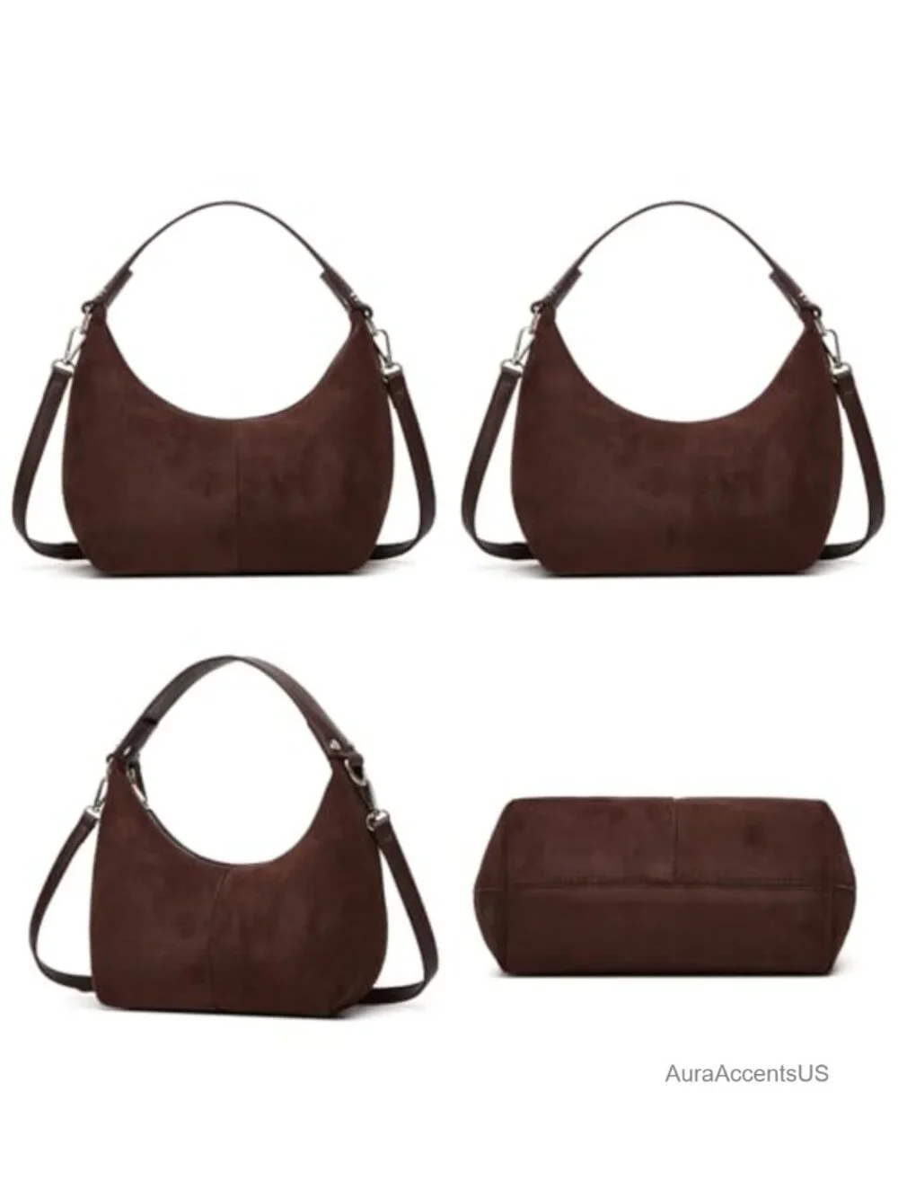 Suede Crescent Bag Women Retro Slouchy Shoulder Tote Work Handbag
